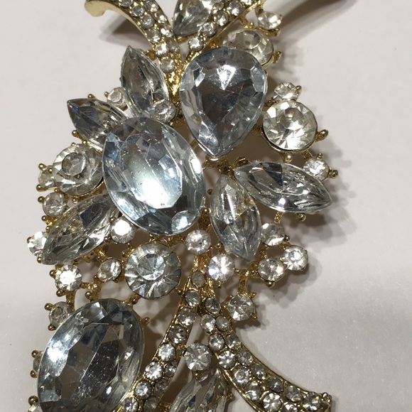 Statement Brooch silver stones,gold tone metal NEW - Picture 12 of 15